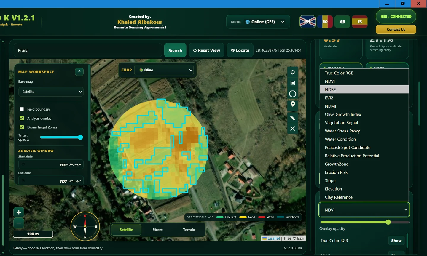 AGRI-EYE crop analysis map and dashboard